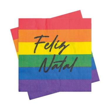 Imagem de Guardanapo de Papel Feliz Natal - Arco-íris - 33cm - 20 unidades - Cro