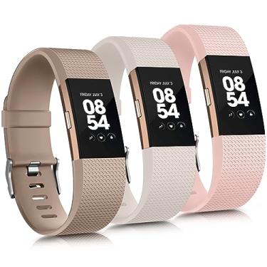 Imagem de Pacote com 3 pulseiras esportivas compatíveis com Fitbit Charge 2 pulseiras femininas e masculinas, pulseiras de substituição ajustáveis para Fitbit Charge 2 HR Pequeno Grande (chá de leite/luz das estrelas/rosa claro, pequeno)