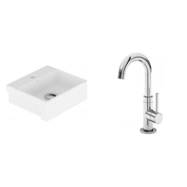 Imagem de Conjunto para Banheiro Cuba de Semi-encaixe Roma 11,5cmx33cmx29cm e Torneira Bica Móvel 1/4 Japi Branco