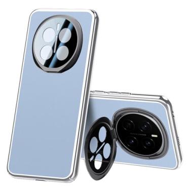 Imagem de POYUFRG Capa de couro para Honor Magic 7 Pro/7, capa de metal para câmera flip com suporte moderno, antiqueda, fina, capa de telefone comercial, azul, 7 Pro