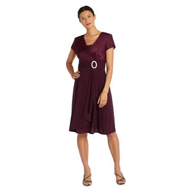 Imagem de R&M Richards Vestido coquetel feminino com detalhes brilhantes e cinto de strass, Merlot, 15 Plus Size