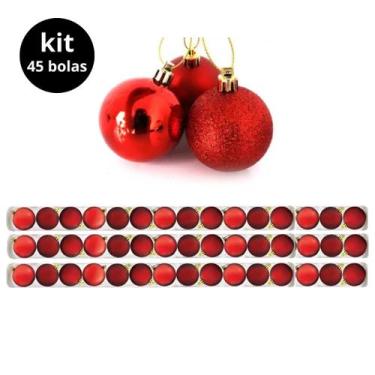 Imagem de Super Kit 45 Bolas Natal Glitter, Lisa e Fosca Vermelha 4cm - Master C
