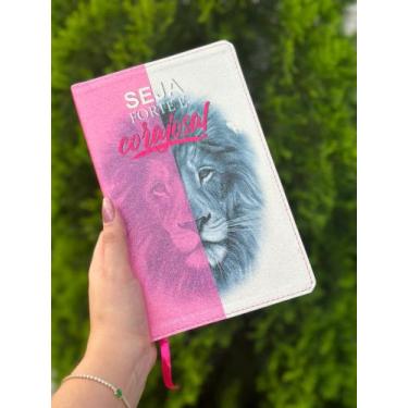 Imagem de Bíblia ARC Glitter 100% leão Faces Rosa - Com índice digital e harpa -