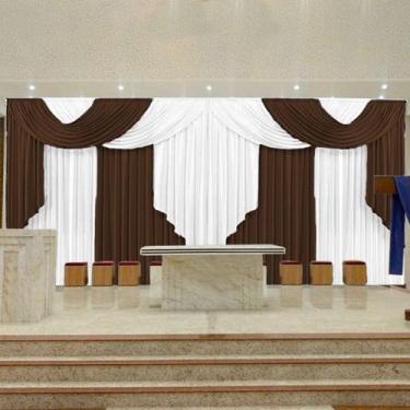 Imagem de Cortina Elegance Para Igreja Evangelica 7x4,00 tabaco com branco - cas