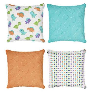 Imagem de Kit 4 Capas de Almofada Infantil Decorativa Dinossauros, Poá e Patinha