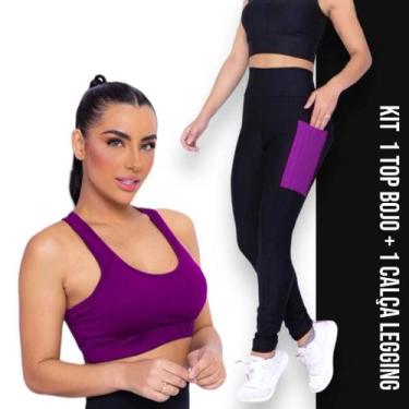 Imagem de Kit conjunto TOP ALÇA MÉDIA bojo + CALÇA LEGGING BOLSOS Feminino Acade