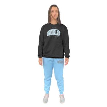 Imagem de Conjunto de Moletom Feminino Blusa Sem Capuz e Calça Jogger Estampado 