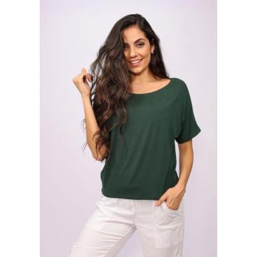 Imagem de Blusa Morcego Malha Gola Canoa Manga Curta Verde Musgo - Amazonia Vita
