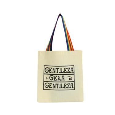 Imagem de Bolsa Ecobag 100% algodão Estampa GENTILEZA GERA... Alça arco-íris - C