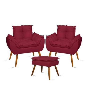 Imagem de Kit 02 Poltronas Decorativas + 01 Puff Para Apoio Dos Pés Cor:marsala Marsala