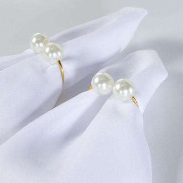 Imagem de Kit 2 Anéis Para Guardanapos Pérola Argola Natal Dourada - Home Fernan