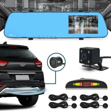 Imagem de Kit Retrovisor C/ Tela + Câmera + Sensor Ré Preto Onix 2017 2018 2019 