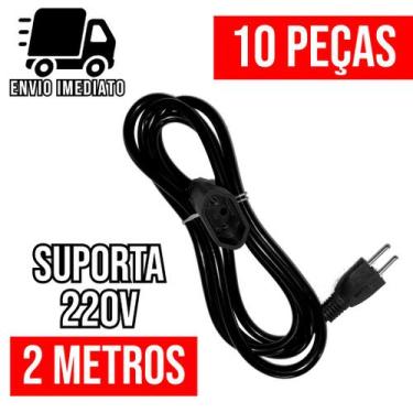 Imagem de Kit 10 Extensão Elétrica Prolongador Preto Extensor de Cabo 2 Metros B