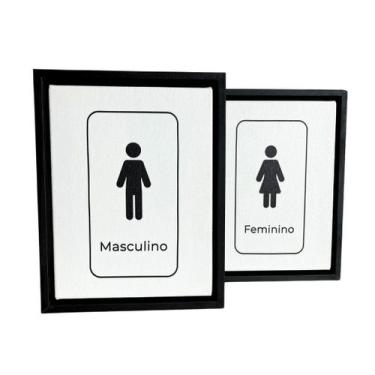 Imagem de Kit 2 Mini Quadros Sinalização de Banheiro Português  Toque Elegante e