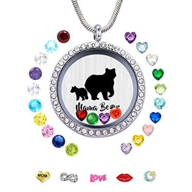 Imagem de Colar com pingente de mãe doce mamãe urso medalhão flutuante com 24 peças de pedras do mês de nascimento e berloques para mulheres e meninas, presente para a mãe