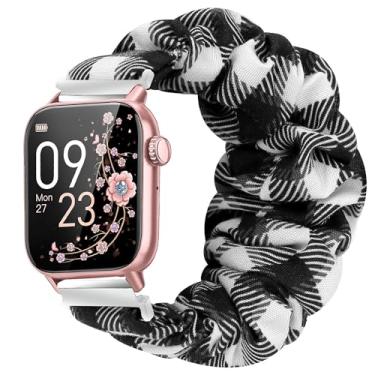 Imagem de Lamshaw Pulseira feminina para relógio inteligente AKUMAKA, tecido elástico de 22 mm, pulseiras de substituição fofas compatíveis com relógio inteligente AKUMAKA G39, T90, 209DK (compatível com