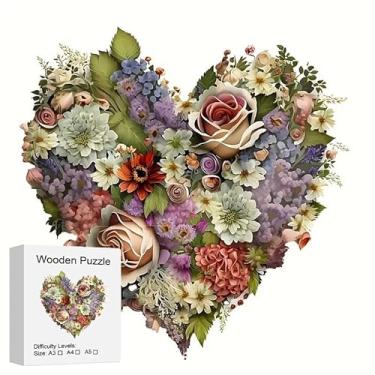 Imagem de Quebra Cabeça de Madeira Coração de Flores, Wooden Puzzle | Diversão para toda família (A4)