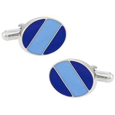 Imagem de Abotoaduras esmaltadas azuis ovais em dois tons com caixa de apresentação Cuff-Daddy