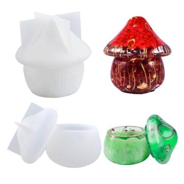 Imagem de 2 moldes de resina para jarras de cogumelos de silicone, moldes de resina epóxi para caixa de armazenamento de joias, recipiente de doces, suporte de vela, kit de fundição manual de decoração de casa