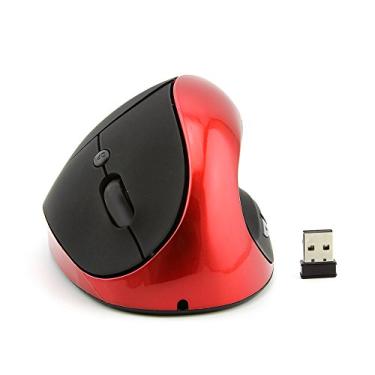 Imagem de Mouse vertical sem fio de 2,4 G com receptor USB, design vertical ergonômico, mouse vertical portátil silencioso recarregável para laptop, PC, computador, desktop, notebook etc. (vermelho)