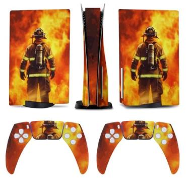 Imagem de Buyidec Firefighter Standing Front Fire para PS5 Skin Console e Controlador Acessórios Capa Skins Anime Vinil Capa Adesivo Conjunto Completo para Playstation5 Disc Edition