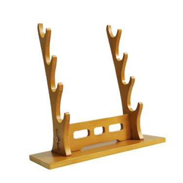 Imagem de Colaxi Suporte de exibição de espadas samurai cabide de espada medieval organizador de armazenamento de sabre de luz suporte decorativo tanto para espadas de , Marrom 4 Camadas