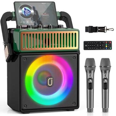 Imagem de JYX Máquina de Karaoke com 2 Microfones Atualizada, Caixa de Som Bluetooth Portátil para Crianças e Adultos, Sistema de PA com Luzes LED Coloridas, Suporta BT/USB/TF/AUX/REC/TWS para Festas