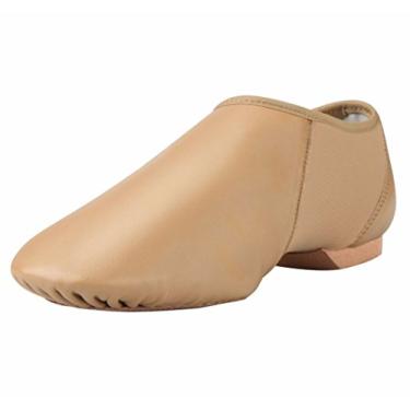 Imagem de ARCLIBER Sapato de jazz de couro feminino/masculino sem cadarço, Marrom, 36