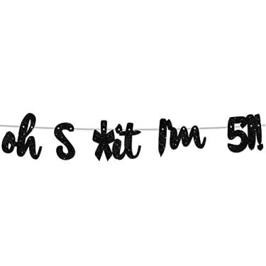 Imagem de Oh I'm 51! Banner Backdrop Glitter Black Hallo Fifty One Cheers to 51 Years Old Theme Decor for Man Woman Happy 51st Birthday Party Photo Studio Prop Kit Bandeiras Decorações Favores Suprimentos