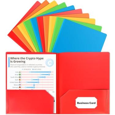 Imagem de Habgp 10 pastas de arquivo com bolsos, pastas de arquivo coloridas de plástico para documentos, pastas decorativas fofas de tamanho carta para arquivo, escola, escritório, currículo de negócios, 10