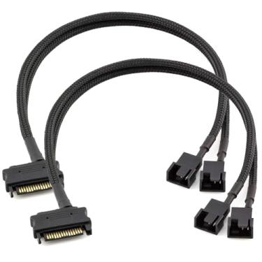 Imagem de Gebildet 2pcs SATA para 2 vias 3 pinos / 4 pinos PMW 12V PC Case Fan Power Adapter Cable, 3 pinos ou 4 pinos (conector PWM) para 15 pinos SATA Computer Cooler Cooling Fan Power Cable