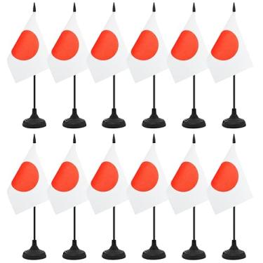 Imagem de Conjunto de 12 bandeiras de mesa japonesa, bandeira de escritório de mesa japonesa, pequena bandeira de mesa em miniatura com mastro preto e base preta, sala de aula, decoração de mesa de reunião de