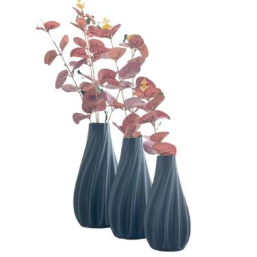 Imagem de Trio De Vasos Decorativos Moderno com Arranjo Eucalipto Artificial (Preto)