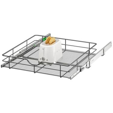 Imagem de ALINE FURNITURE Organizador de armário removível – Organizador de gaveta e prateleira deslizante para armário de cozinha, cesta de armazenamento de despensa, 58 cm L x 56 cm P