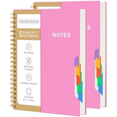 Imagem de CAGIE Pacote com 2 cadernos com 5 matérias, pautado na faculdade, 21 x 28 cadernos para trabalho, escola, anotações com divisórias removíveis e bolso de capa dura, caderno forrado em espiral, material