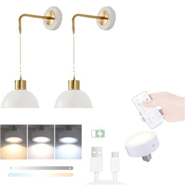 Imagem de Luminárias de parede recarregáveis a bateria com controle remoto E27, arandelas de parede com brilho ajustável, sem fio, LED, iluminação de parede com mudança de cor para quarto e sala de es