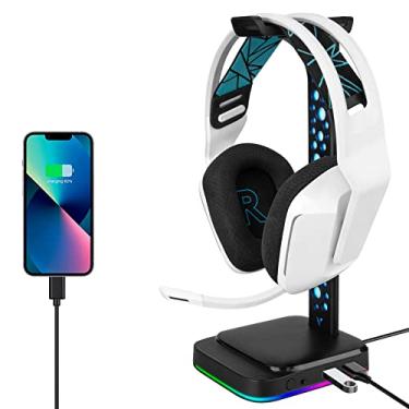 Imagem de Geekria Suporte para fones de ouvido RGB ABS para fones de ouvido supra-auriculares, suporte de fone de ouvido para jogos, suporte de exibição de mesa com base sólida e pesada compatível com AKG K612,