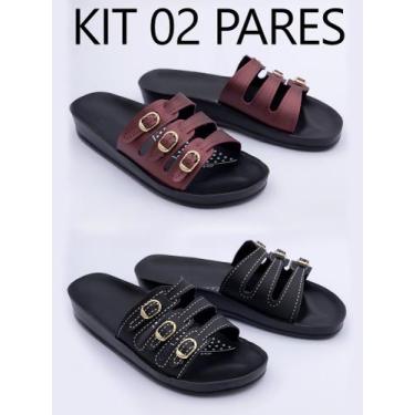 Imagem de Kit 2 Pares Sandalia Feminina Ortopédica Confortavel Para Dores nos Pé