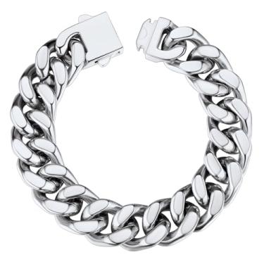 Imagem de ChainsHouse Pulseira masculina de elos cubanos de aço inoxidável, 5 mm/7 mm/9 mm/12 mm de largura, 19 cm/21 cm/22,9 cm, preto/pulseira de corrente banhada a ouro 18K para homens, com caixa de