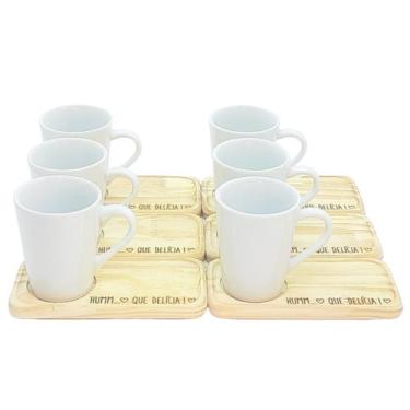 Imagem de kit Jogo 6 canecas café/chá cônicas 220ml c/ pires Pinus - Porcelana b