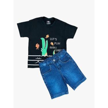 Imagem de Kit Bermuda Jeans Infantil + Camiseta Menino - Maximus, Kit 10, 14