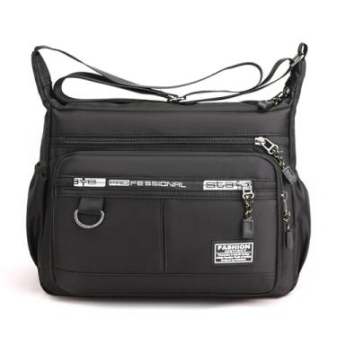 Imagem de Elonglin Bolsa de ombro feminina masculina com vários bolsos, bolsa tiracolo moderna com alça, Preto, Medium, Moderno/justo