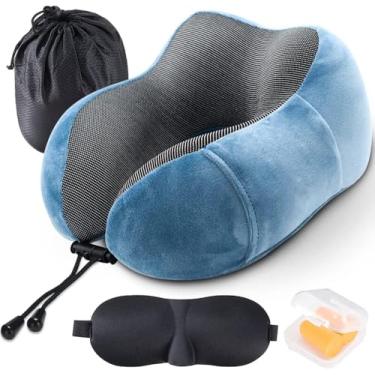 Imagem de Almofada de Pescoço, Apoio Encosto de Pescoço Silent para Viagem Ergonômico em Forma de U，Off Night Azul