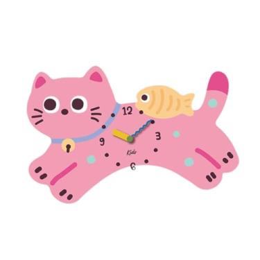 Imagem de Generic Decoração de parede de parede de parede de gato adorável números árabes, relógio criativo, decorativo, relógio silencioso, para sala de estar, cozinha, Rosa