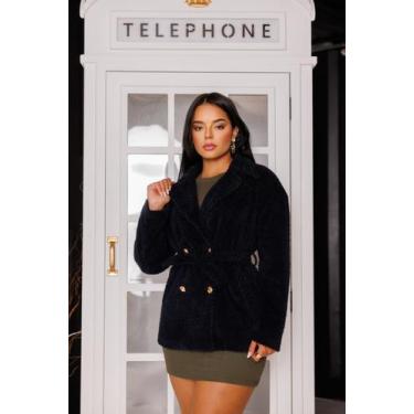 Imagem de Sobretudo Feminino De Lã Com Ajuste Na Cintura - Krayani, Preto, G