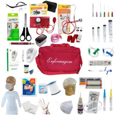 Imagem de Kit Enfermagem Com 60 Itens Com Esteto E Esfigmo Completo VERMELHO - P
