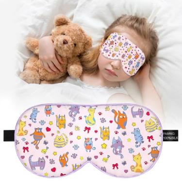 Imagem de Máscara de dormir para crianças: Máscara de olho de seda pura 100% natural real com alça ajustável, máscara de olhos infantil engraçada para dormir, sombra macia e leve para meninos, meninas,