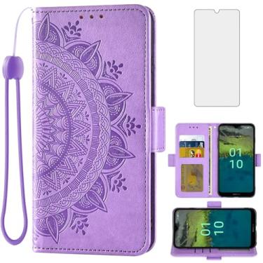 Imagem de Asuwish Capa de telefone para Nokia C110 capa carteira de vidro temperado protetor de tela porta-cartão de crédito flip bolsa alça de pulso suporte fólio cordão slot acessórios para celular C 110 4G