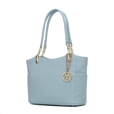 Imagem de MKF Collection Bolsa de ombro para mulheres: Bolsa de couro vegano, bolsa com alça superior, livro de bolso feminino por Mia k, Azul claro Tinsley, Large