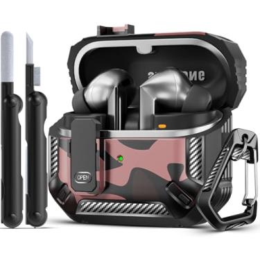 Imagem de MCTOPZO Capa Lock Fit projetada para Samsung Galaxy Buds3 FE (2025)/Buds3 Pro (2024)/Buds 3 (2024), com kit de limpeza, design de proteção de fibra de carbono à prova de choque